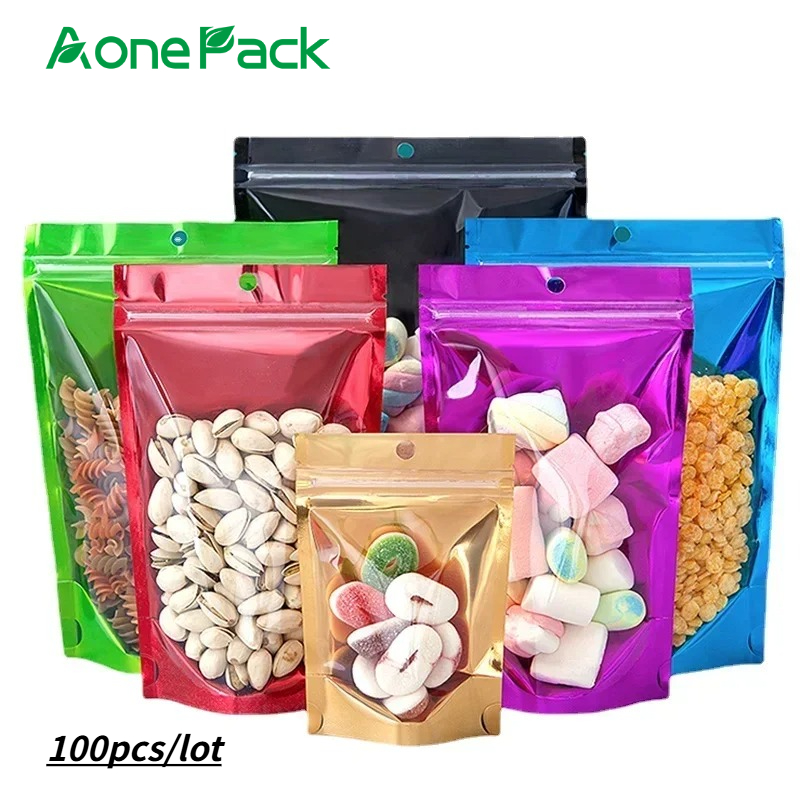 Food Storage Mylar Bags - 100pcs Resealable Plastic Bags Red Black
