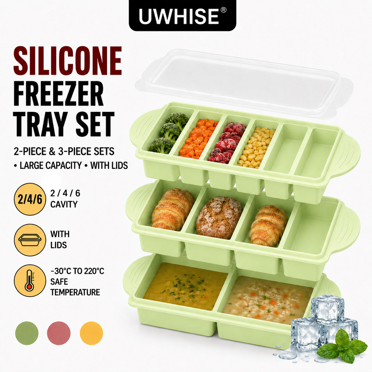 Uwhise 2/3 PACK Silicone Freez - огляд і ціна Xl Food Storage Containers With Lids